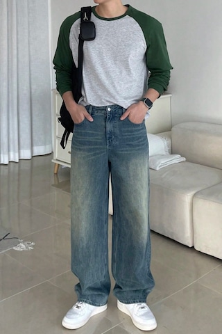 Tarz Cool Erkek Reglan Kol Uzun Kollu Basic Tişört Süprem %100 Cotton Bisiklet Yaka Rahat Kalıp Haki