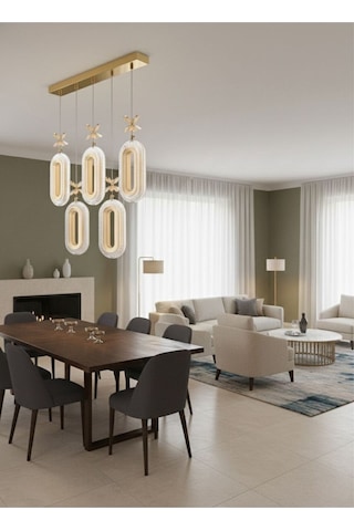 Eclipse Model 5"li Gold 3 Renk Modu Yemek Masası Oturma Çocuk Yatak Odası Modern Ledli Avize Gold