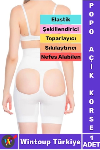 Wintoup Özel Üretim Alt Karın Bel Toparlayan Sıkılaştıran Popo Şekillendiren Elastik Popo Açık Paçalı Korse Beyaz