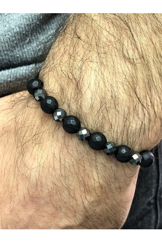 Moda Kulesi Hematit Taş Ve Onix Taş Özel Tasarım Erkek Bileklik