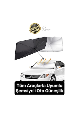 Premium Büyük Boy Titanyum Tüm Araçlarla Uyumlu Geçirmez Dayanıklı Araç İçi Ön Cam Şemsiye Güneşlik