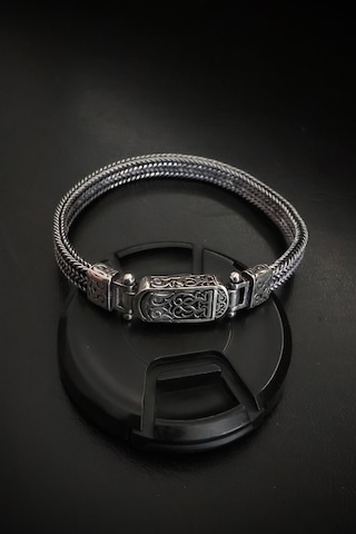 Encili Silver 925 Ayar Gümüş Özel Kilit Tasarımlı Kalın Model Erkek Bileklik Gümüş