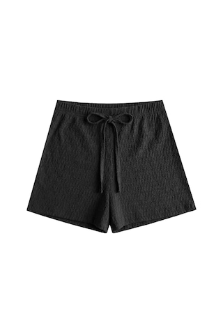 Cottonhıll Premium - Tide Collection Siyah Bağcıklı Bürümcük Dokulu Rahat Kesim Kadın Şort