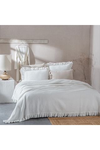Ecocotton Dina Krem %100 Organik Pamuk Çift Kişilik Pike Yatak Örtüsü Krem