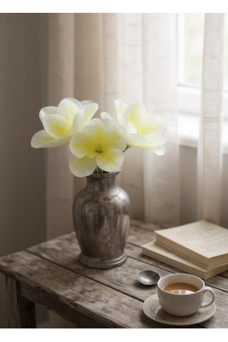 Yapay Çiçek 3dallı Buket Manolya Gerçek Dokulu Magnolia 32cm Krem Krem