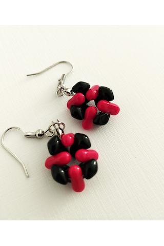 K203 Sallantılı Küpe Siyah&kırmızı Kırmızı - Siyah