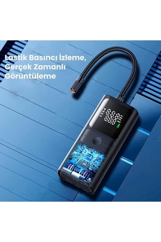 150psı 4000mah Şarjlı Taşınabilir Hava Pompası Araç Lastik, Bisiklet, Top Şişirme Powerbank+led Lamba+lcd Ekran