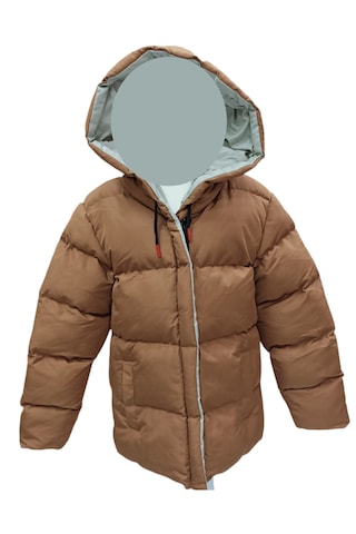 Kız Çocuk /erkek Çocuk Kapüşonu Sabit İçi Astarlı Fermuar Kapamalı Cepli Kahverengi Renk Mont Kahverengi