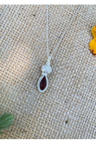 Bordo Taşlı Gümüş Kazaziye Kolye