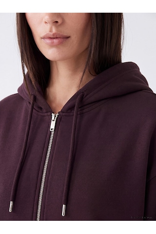 LC Waikiki Lc Waıkıkı Mürdüm Kapüşonlu Kadın Kalın Fermuarlı Sweatshirt