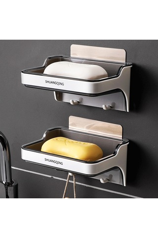 Gajeena Beyaz Duvarlı Sabun Tutucu, Delmezsiz Montaj, İki Kanca, Su Akışlı Tabanlı, Banyo/mutfak, Abs+as Malzeme, Uzun Ömürlü Beyaz