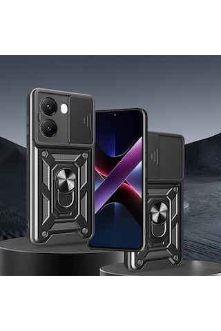 Xiaomi Poco X7 Pro Kılıf Magnetik Standlı Kamera Korumalı Zore Sürgülü Vega Kapak Mavi