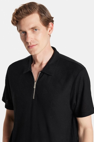 Tudors Erkek Slim Fit Dar Kesim Viskon Fermuarlı Polo Yaka Siyah Tişört-34358 SIYAH