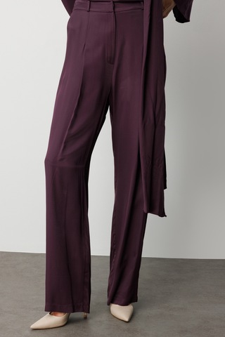Mizalle Pilise Detaylı Bordo Saten Dökümlü Pantolon Bordo