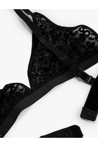 Koton Rahat Kalıp Leopar Dokulu Tül Üçgen Bralet Sütyen Siyah 7wlk10050mk