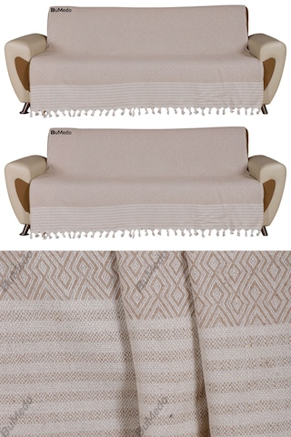 Buldan İşi Kaymaz Pamuklu 2'li Koltuk Örtüsü 170x210 Cm Kaliteli Koltuk Şalı Çekyat Kanepe Örtüsü 2 Adet Vizon