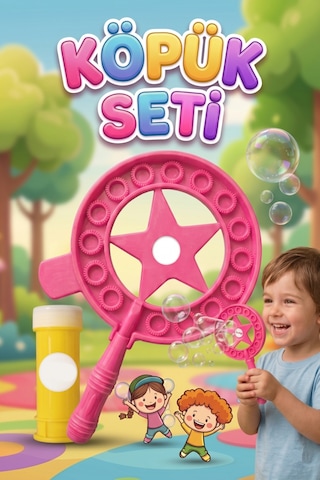 Yıldızlı Dev Baloncuk Seti 3 Parçalı Özel Köpük Suyu Solüsyonlu 35,5cm Eğlenceli Köpük Oyun Seti Pembe