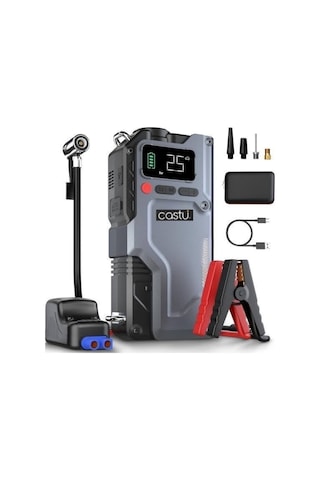 Castu Cs70 Plus Akü Takviye Cihazı 4'ü 1 Arada Powerbank, Hava Kompresörü, Lcd Ekran, 12.000mah 150psı
