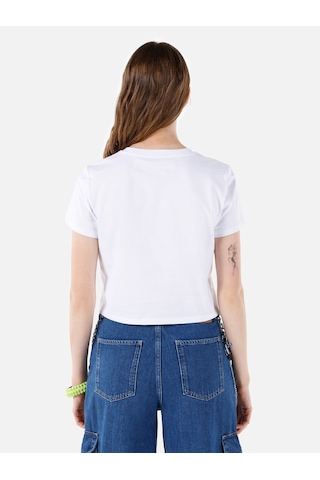Colins Regular Fit Örme Cepsiz Yuvarlak Yaka Baskılı Kadın Beyaz Kısa Kol Tişört Cl1068576 Q1.v1 Wht Beyaz