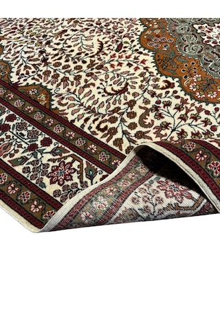 El Dokuma Sıfır Bünyan Halısı 208x305 Krem Yeşil Kiremit 6,5 M2 Yün Halı Krem