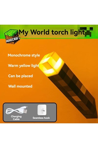 Springsun Minecraft Piksel Stili Şarjlı Fener, Kumandalı Torç, 3w Beyaz Işık, Çocuklar İçin Led Gece Lambası Sarı