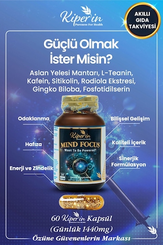 Kiper'in Mind Focus Akıllı Gıda Takviyesi 1440 MG 30 Kapsül