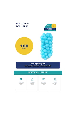 Mavi Havuz Topu 100 Adet Yumuşak Oyun Havuzu Topları, Filede 1+ Yaş