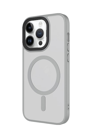 Techaks Apple Uyumlu iPhone 14 Pro Kılıf Mat Arka Yüzey Wireless Şarj Özellikli Tchs Flet M-safe Kapak - Gri Gri