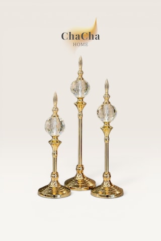 Chacha Home Kristal Küre Dekoratif Obje 3 Lü Set Lüks Salon & Konsol Aksesuarı