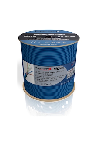 Apronx Cat6 23AWG 305 Metre Outdoor 0.57 MM Mavi Network Kablosu