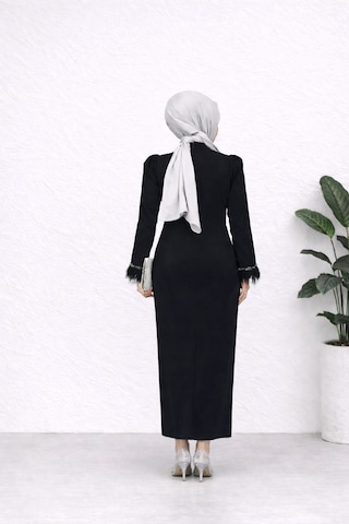 Mayabella Önü İşlemeli Kalem Elbise Siyah