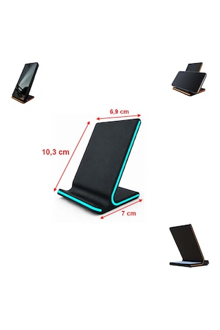 Özel Üretim Telefon Standı Telefon Tutucu Masaüstü Vb. İçin Özel Tasarım Ebat: 10,3 Cm X 6,9 Cm X 7 Cm Siyah - Turkuaz