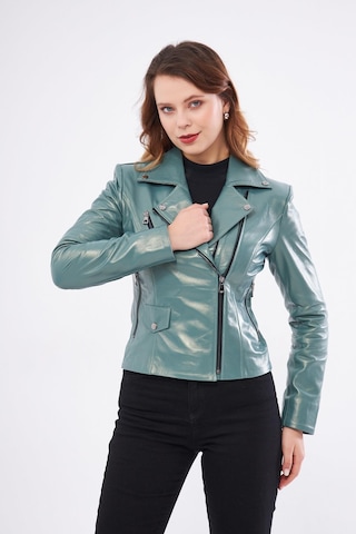 Derinss Dka1202 Hakiki Deri Kadın Yeşil Mont 001