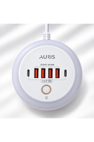 Auris Ars-ch80 40w 2x Type-c + 4x Usb Çoklu Şarj Istasyonu One Touch Işıklı Hızlı Şarj Adaptörü
