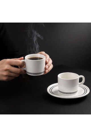 Güral Porselen Mental 4 Parça Çay Fincan Takımı Siyah