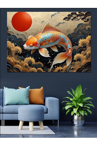 Altın Japon Balığı Dekoratif Kanvas - Mdf Ahşap Tablo