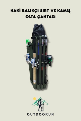 Outdoorun Haki Balıkçı Sırt Ve Kamış Olta Çantası