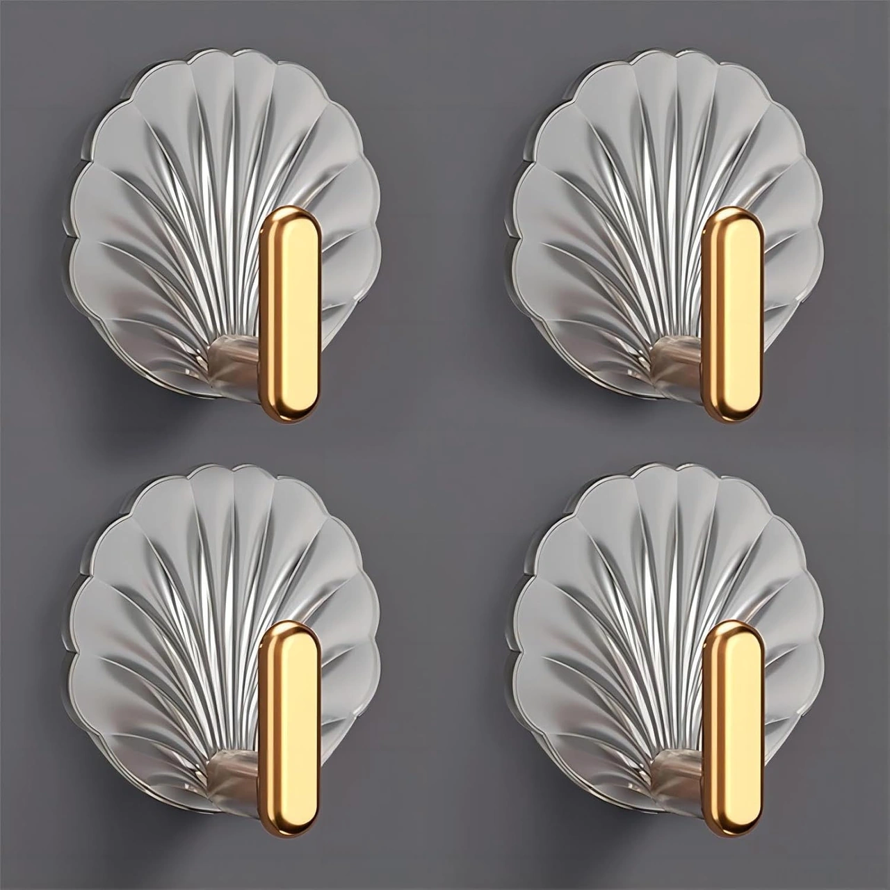 Skycity Gümüş Kaplama Yüksek Dayanıklı Duvar Bağcıklı Kanca Seti, 4 Adet Mavi Deniz Kabuğu Desenli Zımba, Ev Ofis Dekoratif Organizasyon Aleti Altın