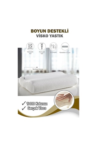 Ortopedik Visco Yastık Boyun Fıtığı Boyun Düzleşmesi Boyun Ağrısı Destekli Lüks Ortapedik Yastık 153-99-2005 Beyaz