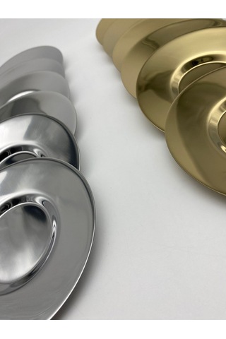 12'li Gold Ve Gümüş Paslanmaz Çelik Çay Tabağı Seti Pasct01 Gümüş