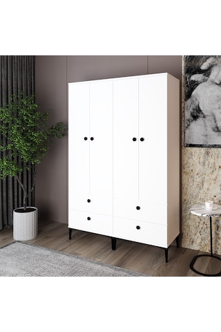 Kalender Dekor Silvia-1-1 Slv01, 4 Kapaklı, 4 Çekmeceli Gardırop