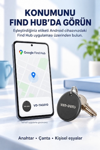 Ven-dens Vd-tag010 Bluetooth Eşya Takip Cihazı, Find Hub Ve Android Uyumlu, Anahtar, Siyah