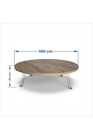 100 Cm Çap Ahşap Desenli Ve Düz Seçenekli Katlanabilir Yer Sofrası Oyun Masası 22 Cm Ceviz