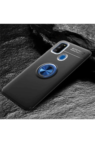 Samsung Uyumlu Galaxy M30s Kılıf Zore Ravel Silikon Kapak Siyah-Mavi