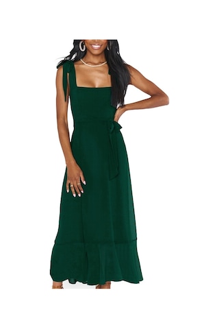 Sones Kadın Şık Yarık Elbise Seyahat Kolsuz Düğüm Askılı Elbise Koyu Yeşil