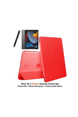 Apple Ipad 9.nesil Uyumlu 10.2 Smart Tablet Kılıfı Ekran Koruyucu Dokunmatik Kalem 10.2 Inç Arka Kapak