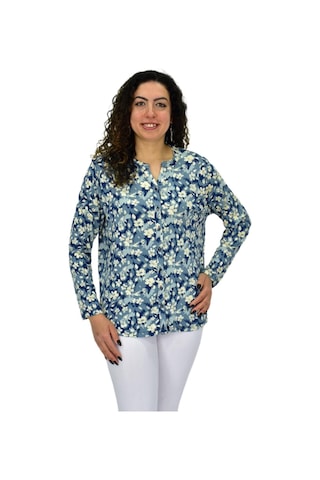 Kadın Uzun Kol Düğmeli Bluz Bgl-st04686 Mavı