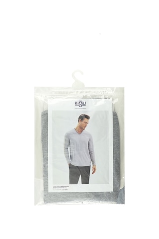 Kiğılı Çift V Yaka Jakar Lastikli Desenli Pamuklu Pijama Takımı Hsszyvkg21008 Açık Gri Melanj
