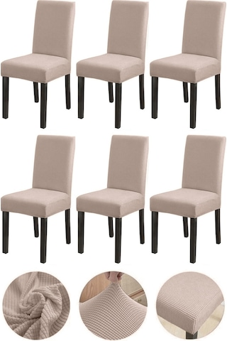 Bambu Nano Kumaş Likralı Yıkanabilir 6'lı Sandalye Kılıfı Lastikli Sandalye Örtüsü 6 Adet - Vizon
