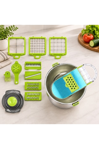 Hazneli 9-in-1 Çok Fonksiyonlu Sebze Dilimleyici Ve Doğrayıcı Renkli